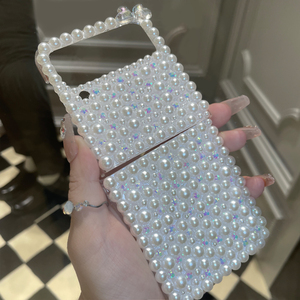 适用三星ZFlip6手机壳套边框zflip5新款女珍珠全包爆闪z3高级质感奢华定制粘水钻折叠外屏透明硬创意薄原创z4