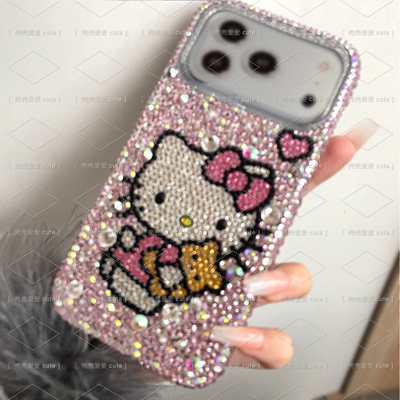 适用iPhone17ProMax懒懒同款手机壳kt猫可爱苹果16pro新女款15plus定制diy气质高级感14奢华钻透明13创意满钻