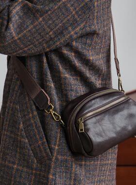 漫色头层植鞣牛皮单肩斜挎包女2024秋冬新款可拆卸宽肩带真皮背包