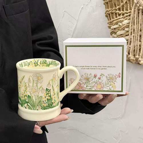 法式复古铃兰花马克杯500ml英伦