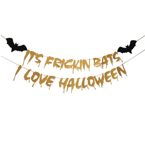 新品IT' 蝙FRI拉CKINS BATS I LOVE HALLOWEEN闪粉花万圣节蝠拉旗