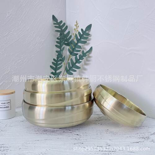 不锈钢波纹碗韩式金色泡面碗