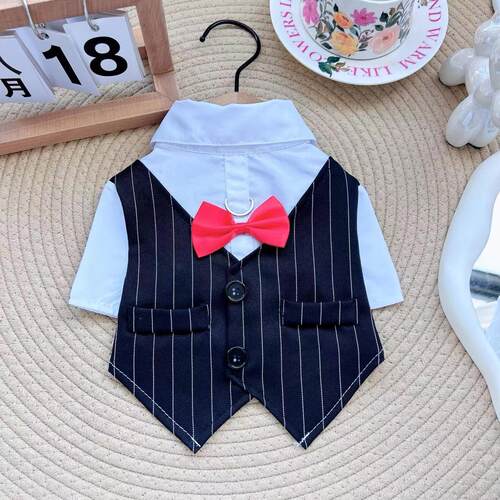 狗狗衣服宠春秋装猫咪婚礼衬衫白燕尾黑服可牵引小型犬泰GJHJ2416