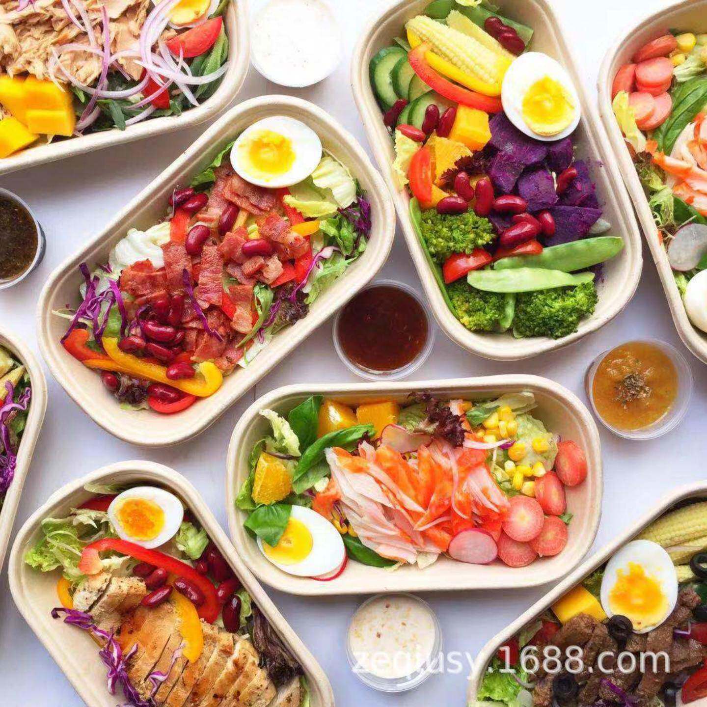 一次性打包盒纸浆饭盒轻食便当盒寿司盒快餐盒方形分格外卖包装盒