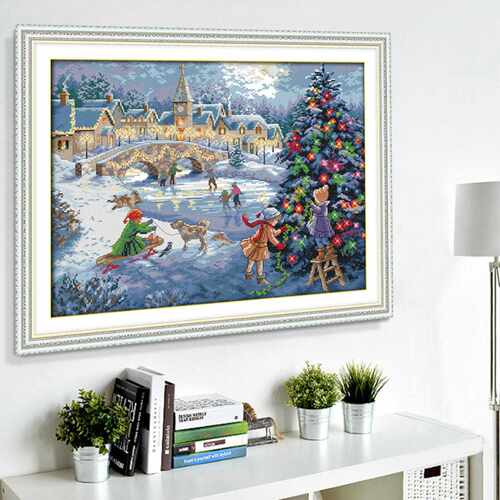 货源十字绣风景画圣诞雪景线绣