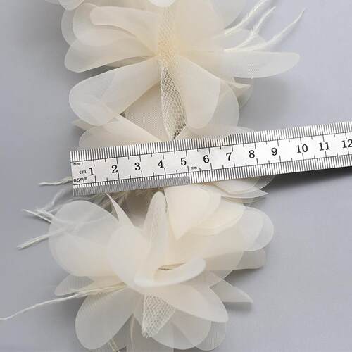 宽9米杏色A407花边立体花朵边条泡泡纱蕾丝边手厘工DIY辅料A花4花