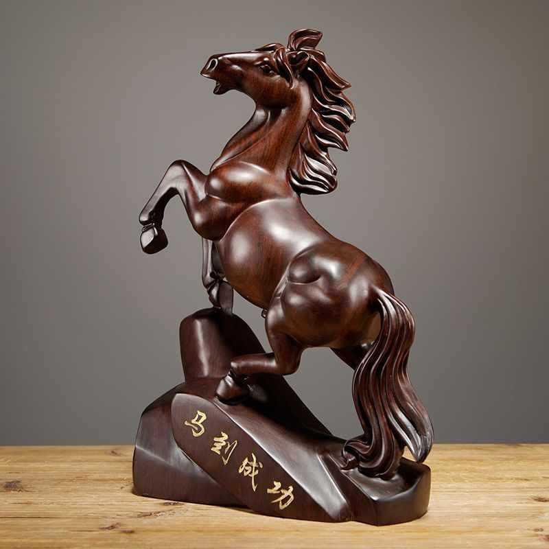 黑檀木业雕马ck309608摆件木马到成功工艺品家居客厅饰电视实柜装