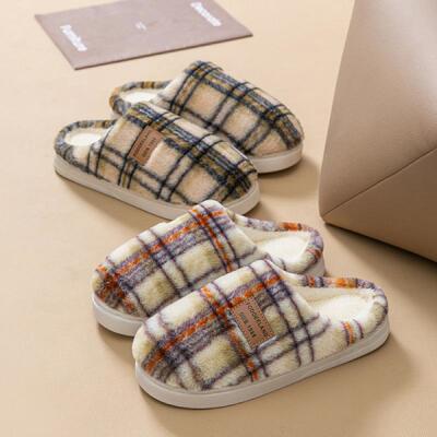 季冬20滑25新款室内家用厚A864底防保暖毛绒月鞋复古格子棉子拖鞋