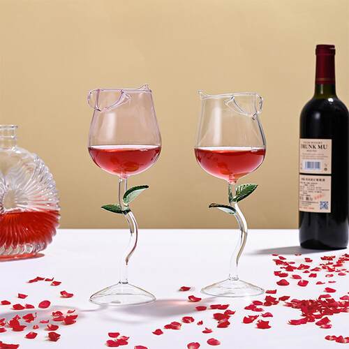 情人节浪漫玫瑰双人红酒杯高硼硅