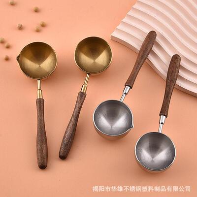 不锈钢葫芦木柄量勺0m烘焙DS-X4790工3具咖啡奶粉l量勺 银量色金