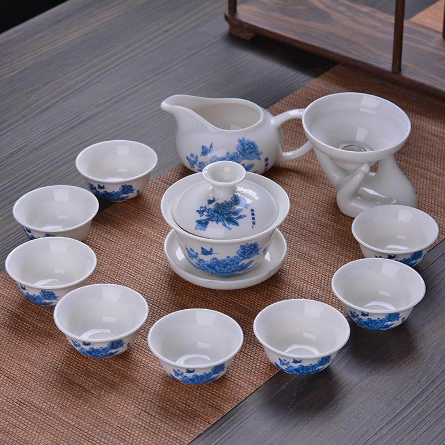 青花陶瓷功夫茶具套装礼品白瓷茶具整套可定LOGO制礼盒装