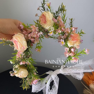 新款森系梦幻甜美新娘仿真花花环发饰仙气外景旅拍度假儿童头饰