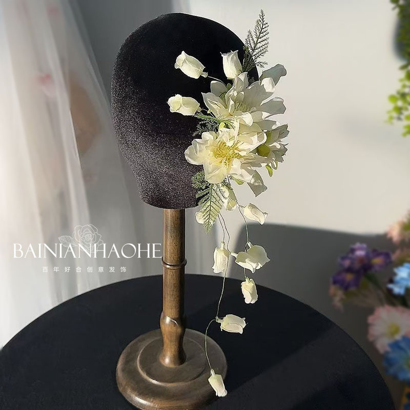 新款减龄白色仿真铃兰花发夹森系边夹新娘清新晨袍造型拖尾发饰女