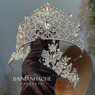 法式 新娘主婚纱重工水晶双层组合皇冠头饰公主王冠发饰大气高级感