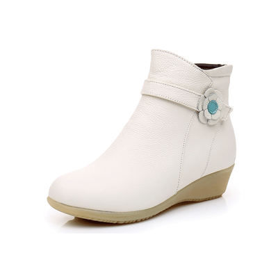 冬款真牛皮白色护士棉鞋舒适医院