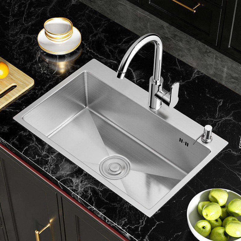 厨房水槽单槽洗菜盆不锈钢拉丝菜盆加厚手工洗菜池套餐水池洗碗槽