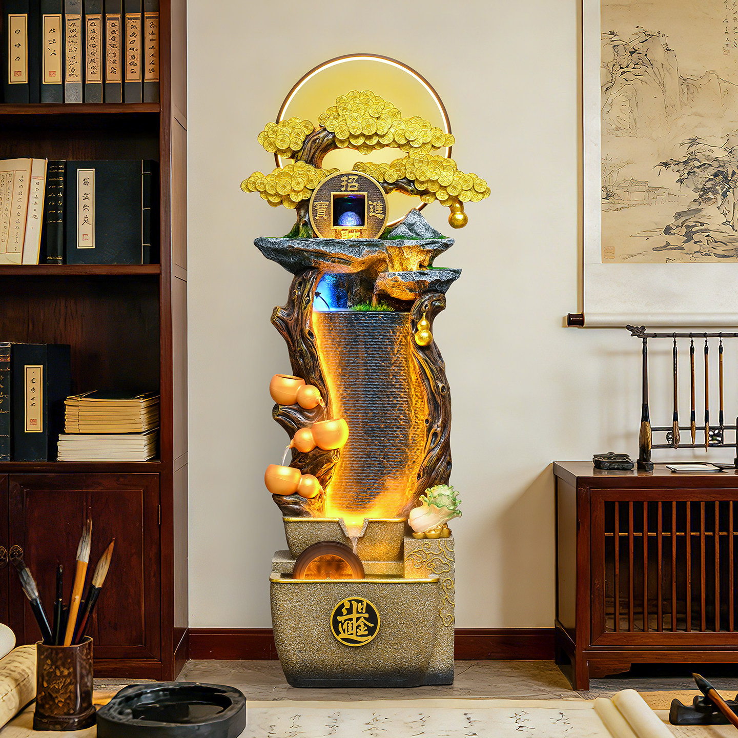 风水轮招财进宝流水生财摆件客厅循环水景观喷泉落地装饰乔迁礼物,家居饰品,流水摆件,淘宝优惠券,粉丝福利购,淘宝优惠卷