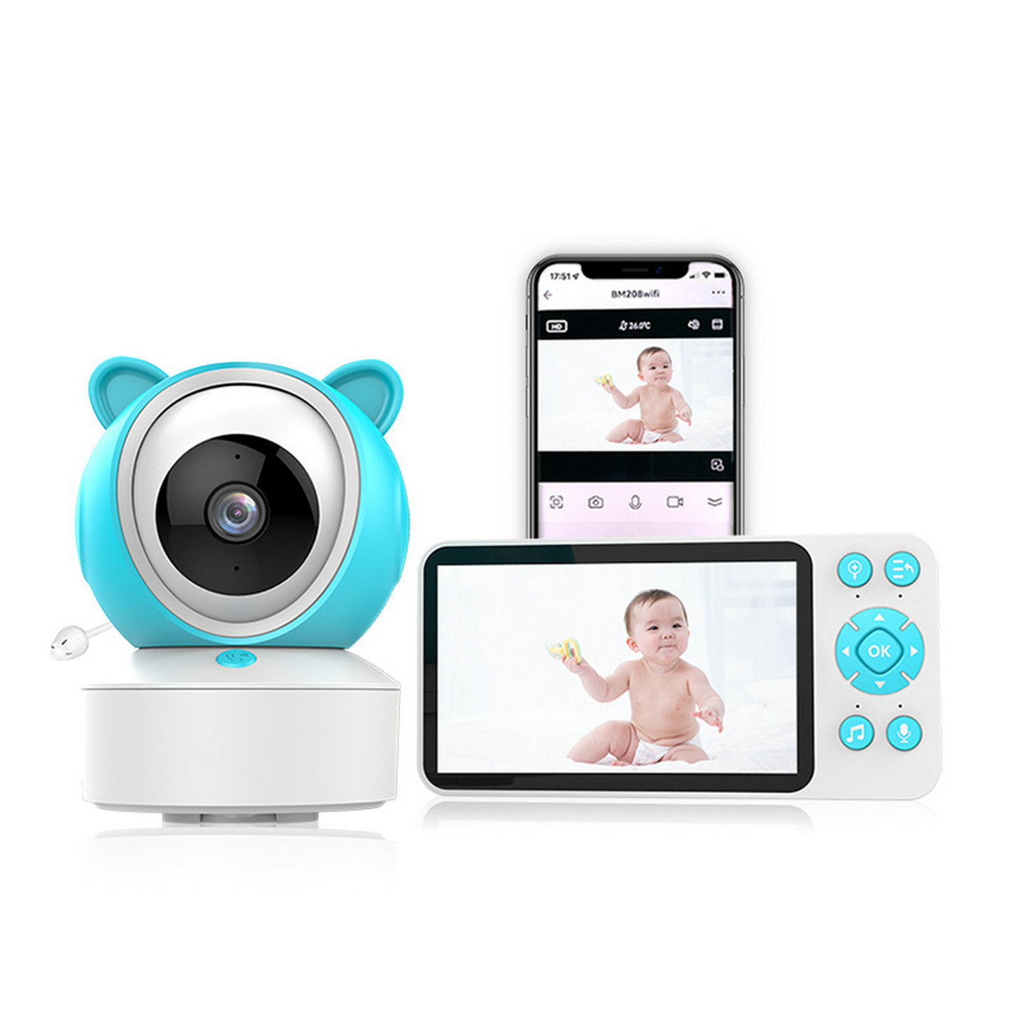 高清5英寸双模tuya婴儿监视器无线wifi对讲baby monitor哭声检测