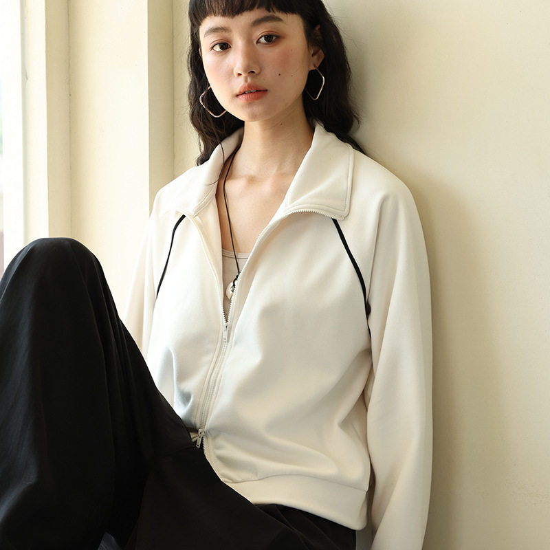 chic纯色双拉链长袖卫衣女外卫衣/绒衫
