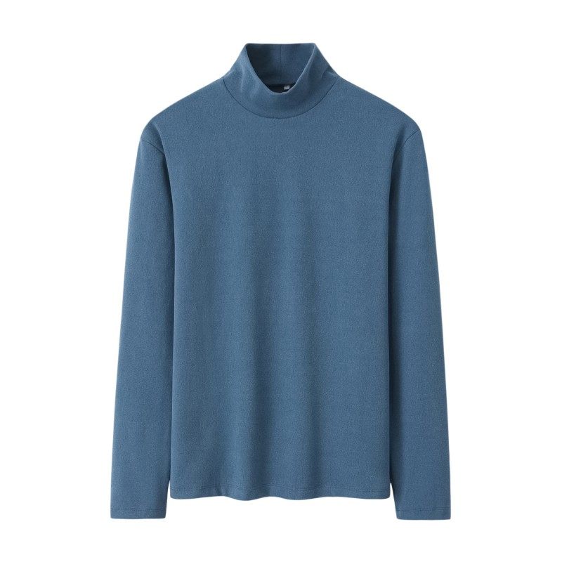 秋冬双面磨毛纯棉T恤男加厚高领打底衫秋衣纯色宽松长袖上衣男