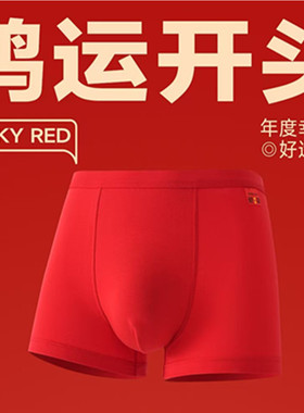 普利诗内裤男鸿运喜庆大红本命年抗菌匹马纯棉中腰平角裤两条6369