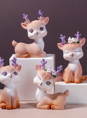 一路平安小鹿汽车摆件车载车内饰品女生女孩家居卡通可爱桌面摆设