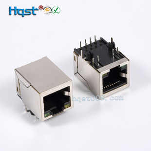 RJ45连接器HR911110A不带变压器59款 屏蔽带灯双正级靠边网口插座