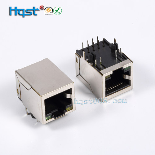 RJ45连接器HR911110A不带变压器59款屏蔽带灯双正级靠边网口插座