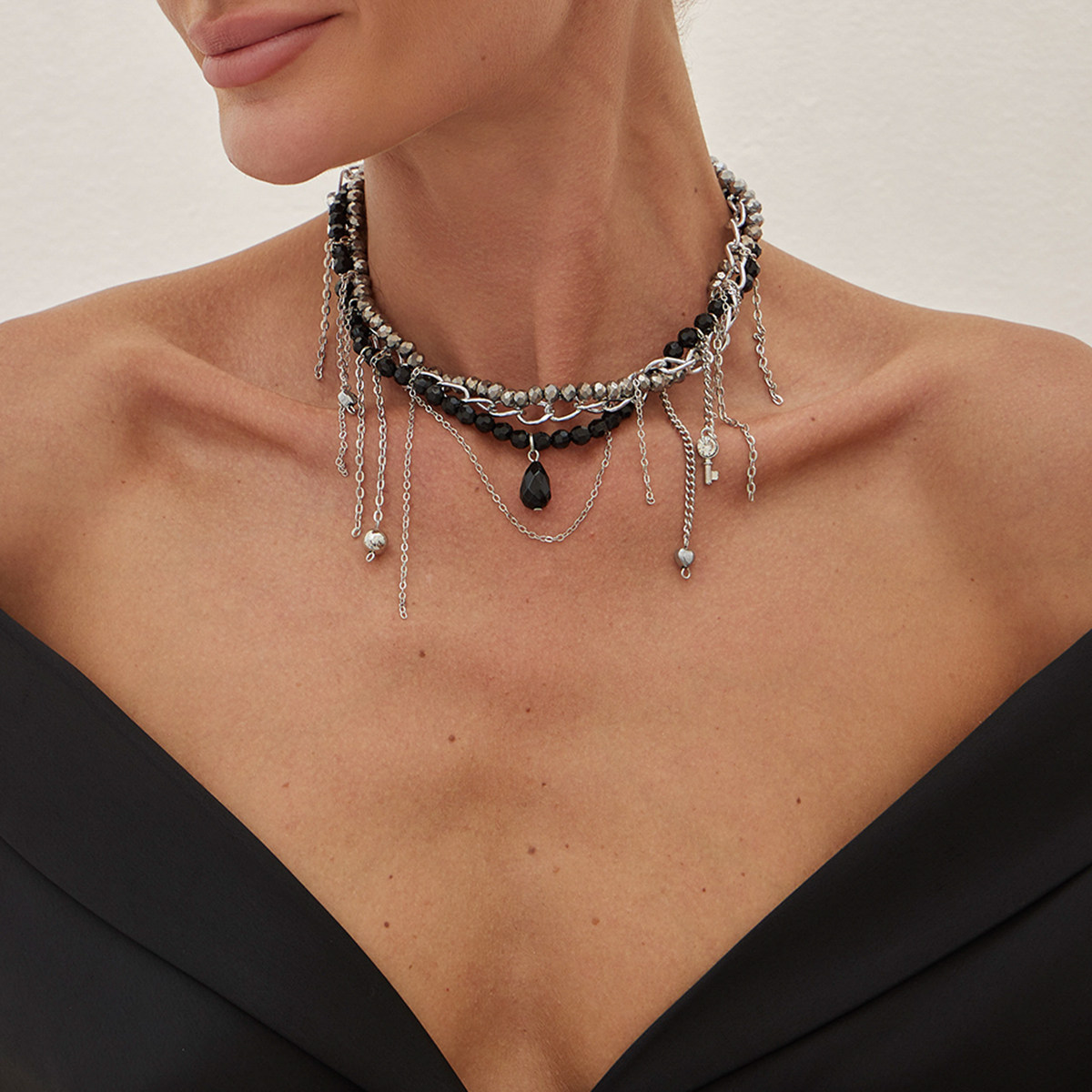 2026春季新款流苏水晶铝磨链项链女 欧美新潮个性小众锁骨链饰品,饰品/流行首饰/时尚饰品新,项链,淘宝优惠券,粉丝福利购,淘宝优惠卷
