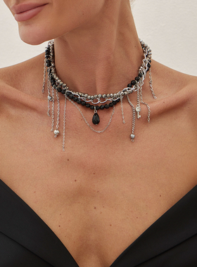 2026春季新款流苏水晶铝磨链项链女 欧美新潮个性小众锁骨链饰品