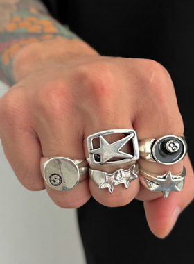 5件套五角星台球黑8戒指套装 欧美复古嘻哈小众指环跨境男士手饰