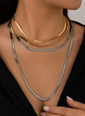 (不可拆开)多层扁蛇骨链项链女 2026春夏夸张嘻哈潮流时尚锁骨链