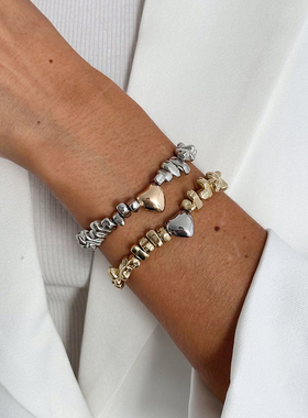 2件套桃心CCB手链套装 欧美冬季嘻哈新潮流网红气质叠戴手饰品