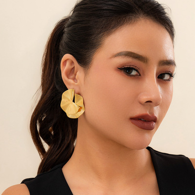 金属拼接扇形条纹耳钉