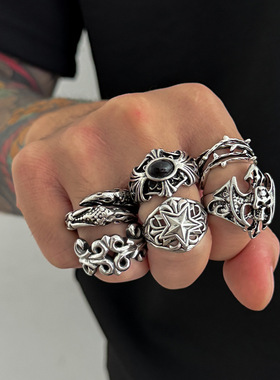 男款6件套恶魔戒指套装 欧美2026复古潮流个性小众设计帅酷配饰品