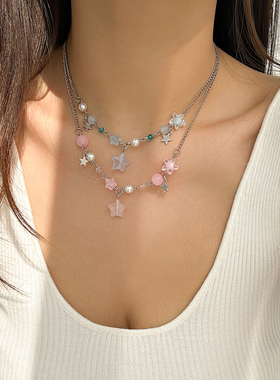 2件套五角星吊坠项链套装 2026春季潮时尚甜美女生气质叠戴锁骨链