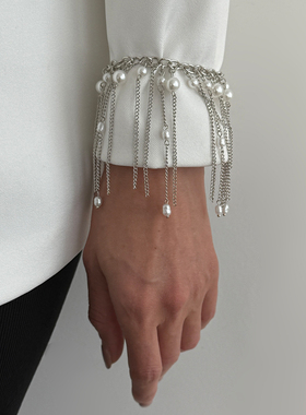 流苏仿珍珠手链女 欧美2026春夏季夸张时尚网红气质写真拍照饰品