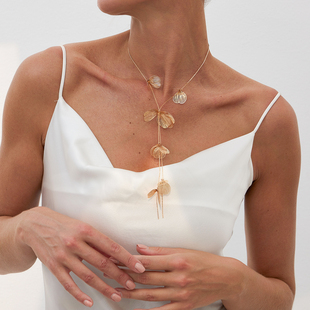 金属银杏树叶金丝链项链女欧美潮时尚个性小众设计网红约会配饰品