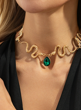 蛇形拼接宝石吊坠项链女2026夏季新潮时尚个性小众设计锁骨链饰品
