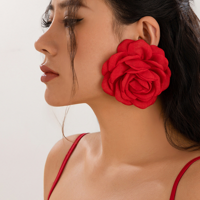 布艺玫瑰花朵耳钉女 2025新潮甜美可爱女神气质旅游约会配饰品