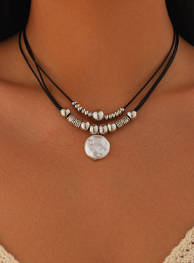 仿珍珠吊坠CCB蜡线项链女 夏季复古网红气质搭配T恤逛街配饰品潮