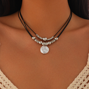 仿珍珠吊坠CCB蜡线项链女 夏季复古网红气质搭配T恤逛街配饰品潮