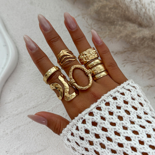 6件套金属褶皱镂空戒指套装 2025冬季新潮时尚个性欧范嘻哈饰品酷