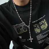 男女款 欧美嘻哈新潮流街拍帅酷颈链饰品 镶钻十字架拼接花朵项链