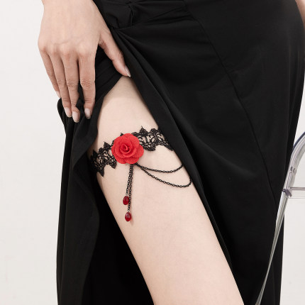 玫瑰花水晶蕾丝弹力大腿链2026夏季时尚性感女神秀腿部配饰品潮人