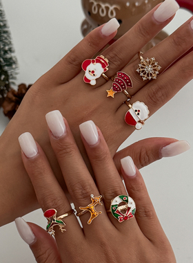 7件套圣诞元素戒指套装 欧美2025冬季新潮时尚网红ins风指环组合