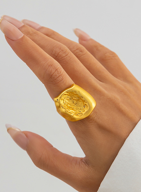 金属不规则方形凹槽戒指女 2025春季新款时尚设计个性指环潮人