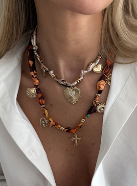 桃心十字架吊坠丝巾项链女 2026春夏新潮时尚百搭网红气质锁骨链