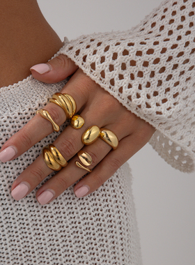 多件套不规则水滴戒指套装2025夏季时尚个性网红户外写真拍照饰品