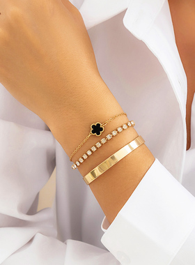 3件套五叶花镶钻爪链手链